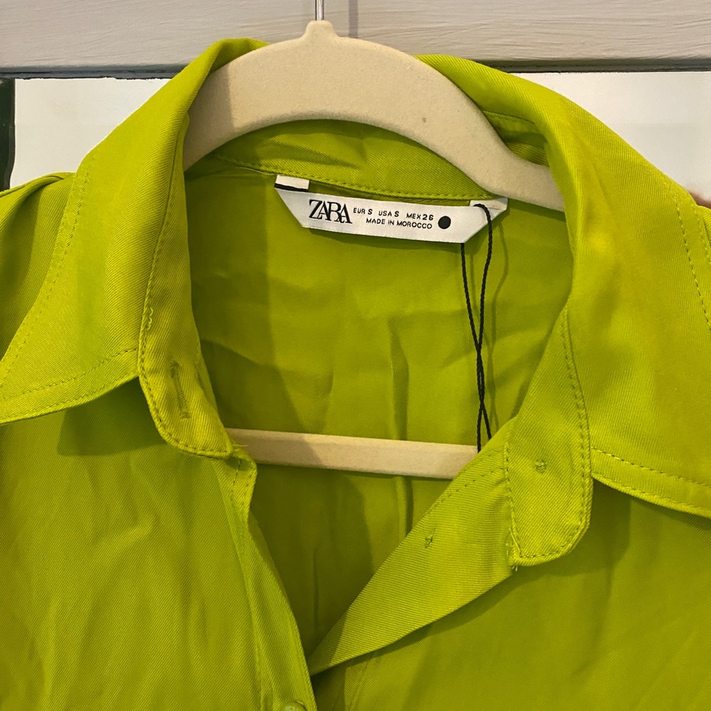 Lime Green Satin Style Shirt Dress - Picture 4 of 5